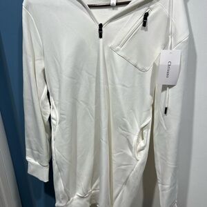 Chrisuno White Long-Sleeve Pullover Dress with Zippered Pocket